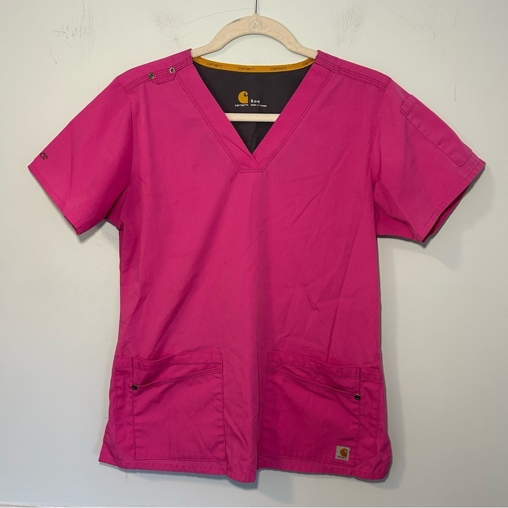 Carhartt Pink Short Sleeve Scrub Top with Front Pockets Size Small